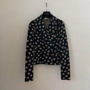 Diane Von Furstenberg Black With Metallic Gold Knit Blazer